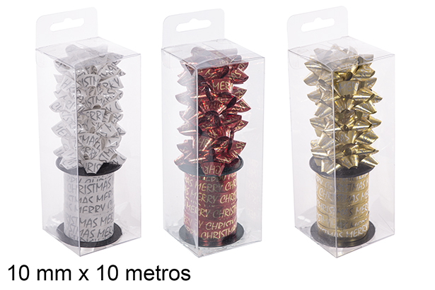 Cinta con 4 lazos regalo Navidad colores surtidos 10 mm x 10 metros