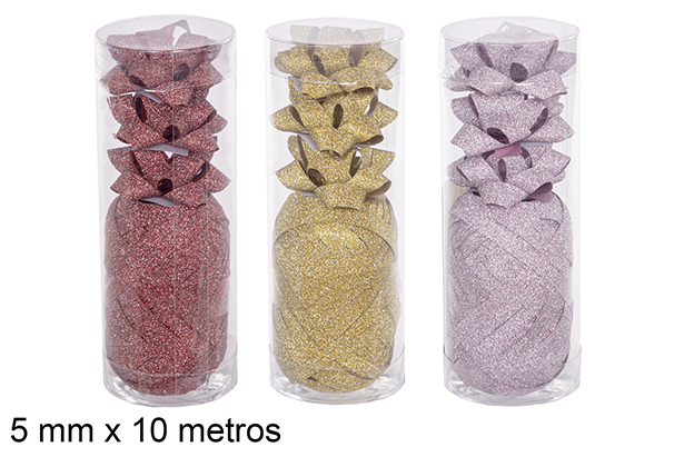 Fita para presente de Natal com 4 laços em cores sortidas 5 mm x 10 m.