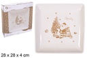 Vassoio in ceramica quadrato natalizio oro New 28 cm