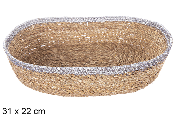 [113271] Cesto oval de ervas marinhas e juta prata 31x22 cm