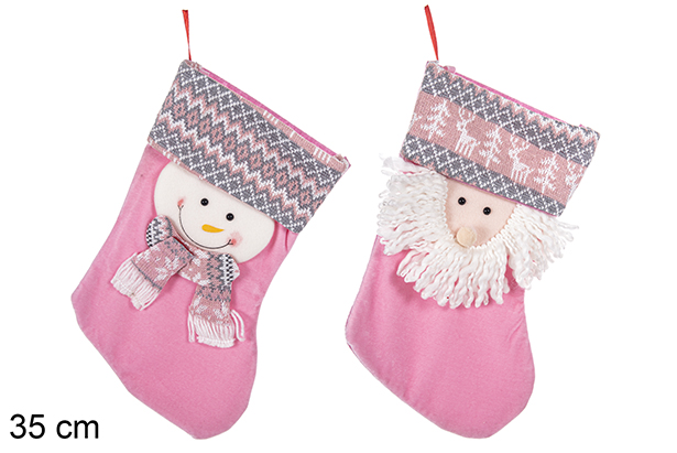 [113379] Bas de Noël rose décoré assorti 35 cm