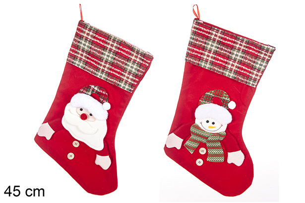 Calcetín Navidad rojo decorado surtido 45 cm
