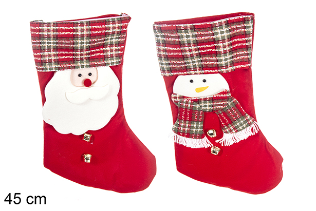 Red Christmas sock with decorated bell assorted 45 cm