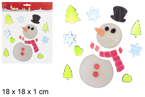 Sticker gel sapin bonhomme de neige à décorer 18 cm