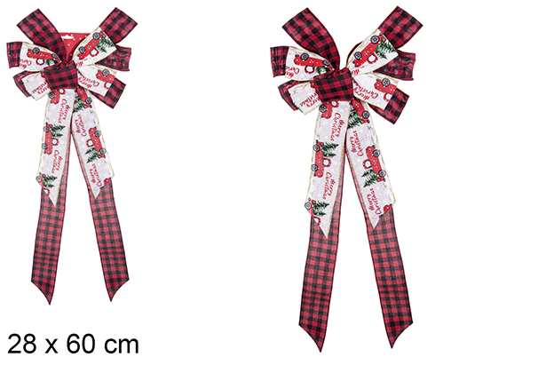 Lazo Navidad tela vichi rojo/negro decorado coche 28x60 cm