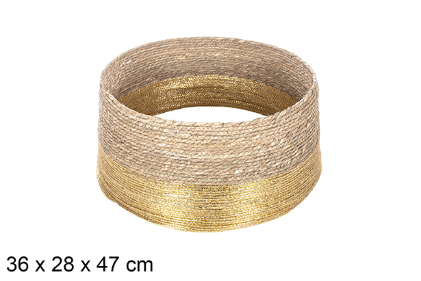 [113929] Base sapin Noël en jonc de mer-corde de papier doré 36x28 cm