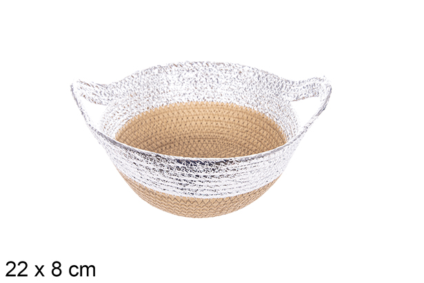 Natural/silver paper rope basket with handle 22x8 cm