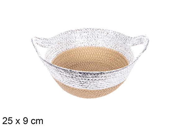 Cesta cuerda papel natural/plata con asa 25x9 cm