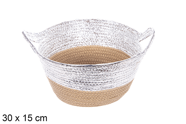 Cesta cuerda papel natural/plata con asa 30x15 cm