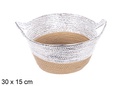 Cesta cuerda papel natural/plata con asa 30x15 cm