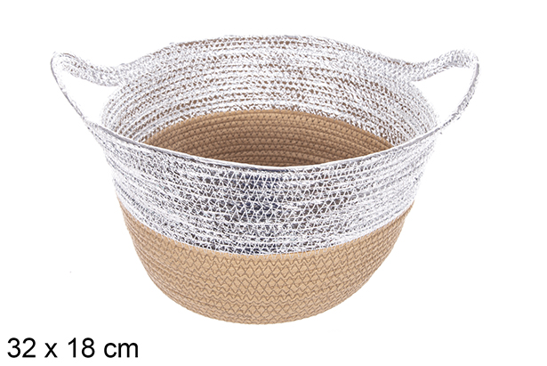 Cesto de corda de papel natural/prateado com alça 32x18 cm