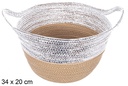 Cesta cuerda papel natural/plata con asa 34x20 cm
