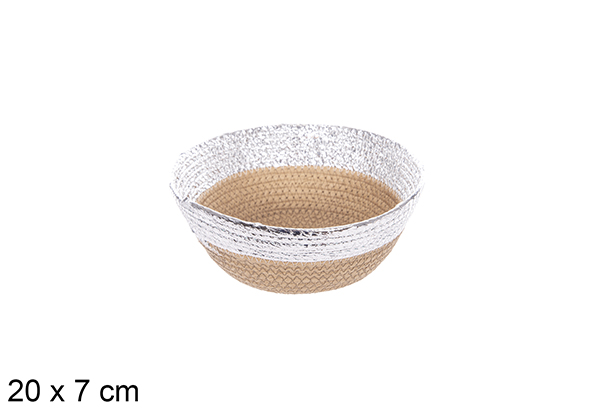 Cesta de corda de papel natural/prata 20x7 cm