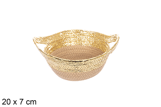 Cesto de corda de papel natural/dourado com alça 20x7 cm