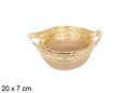 Cesta cuerda papel natural/oro con asa 20x7 cm