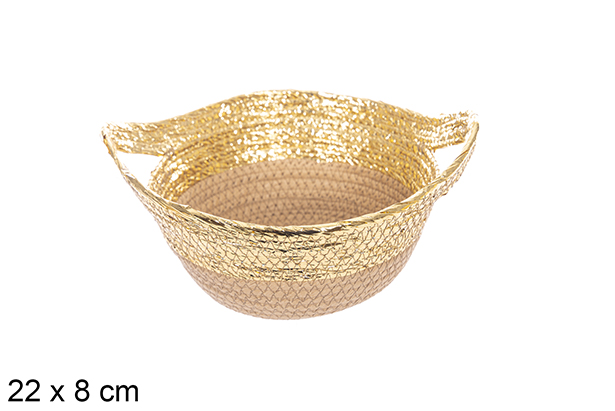 Cesta cuerda papel natural/oro con asa 22x8 cm