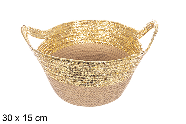 Cesta cuerda papel natural/oro con asa 30x15 cm