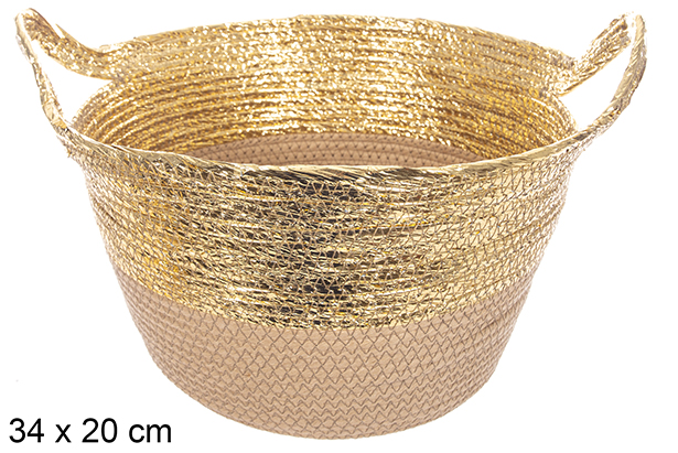 Natural/gold paper rope basket with handle 34x20 cm