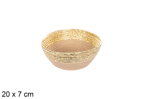 Cestino in corda di carta naturale/oro 20x7 cm