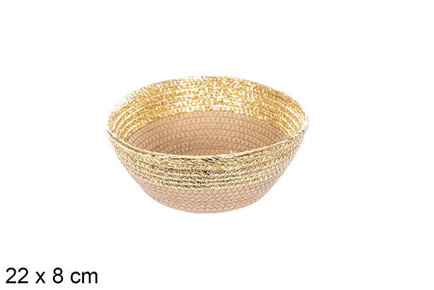 Cesto de corda de papel natural/dourado 22x8 cm