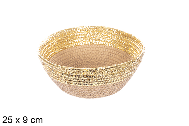 Cesta cuerda papel natural/oro 25x9 cm