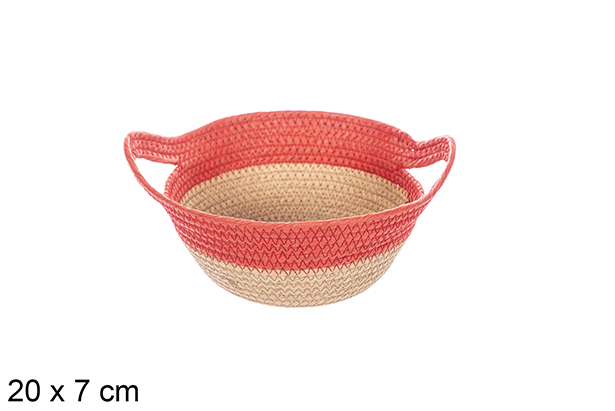 Cesta cuerda papel natural/rojo con asa 20x7 cm