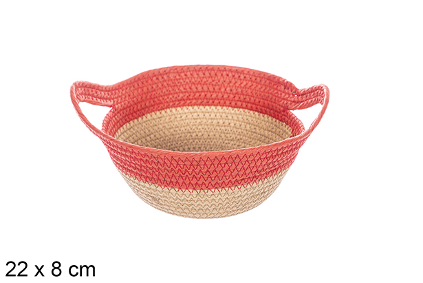 Cesta cuerda papel natural/rojo con asa 22x8 cm