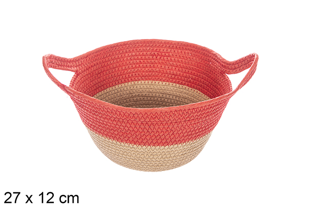 Cesto de corda de papel natural/vermelho com alça 27x12 cm