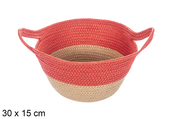 Cestino in corda di carta naturale/rossa con manico 30x15 cm