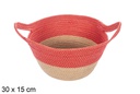 Cesta cuerda papel natural/rojo con asa 30x15 cm