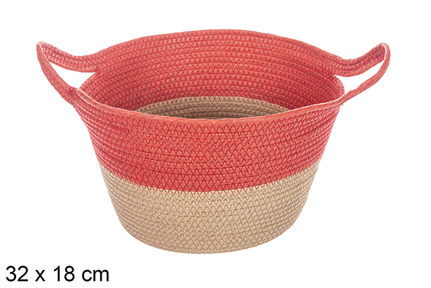 Cesta cuerda papel natural/rojo con asa 32x18 cm