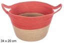 Natural/red paper rope basket with handle 34x20 cm