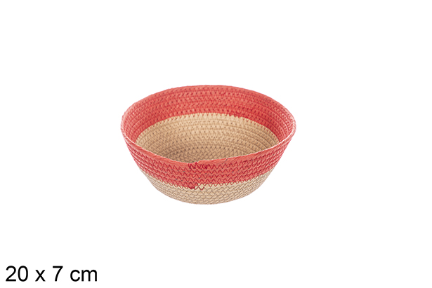 Natural/red paper rope basket 20x7 cm