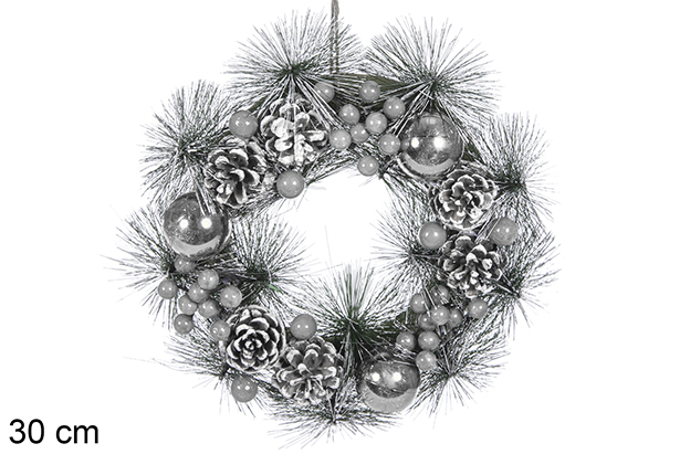 Corona Navidad plata 30 cm