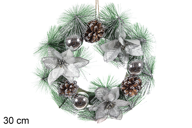 Guirlanda de Natal bolas de prata 30 cm
