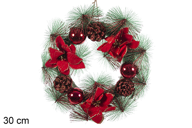 Corona Navidad bolas roja 30 cm