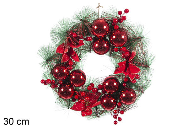 Grinalda de Natal bolas vermelhas/flor 30 cm
