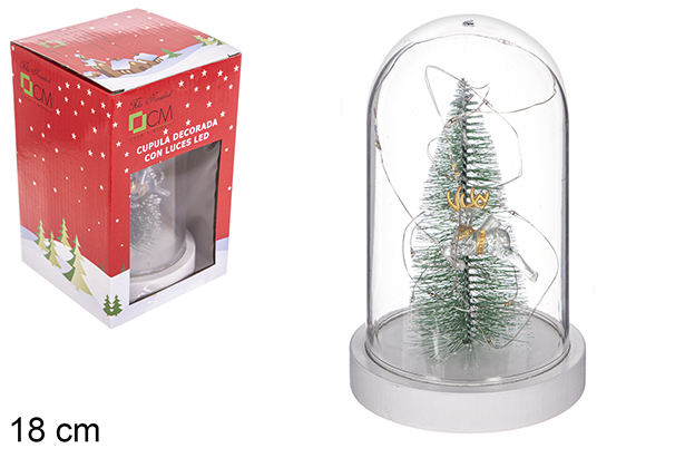 [114137] Cupola decorata pino e cervo con 15 LED 18 cm