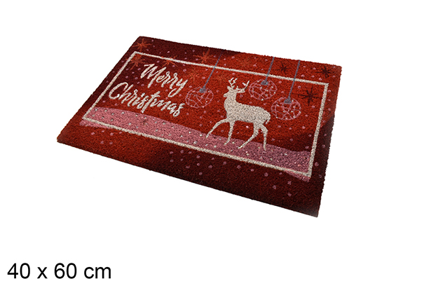 Zerbino decorato Merry Christmas con renna rossa 40x60 cm