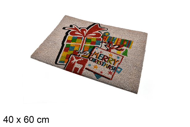 Capacho decorado Merry Christmas com presentes 40x60 cm