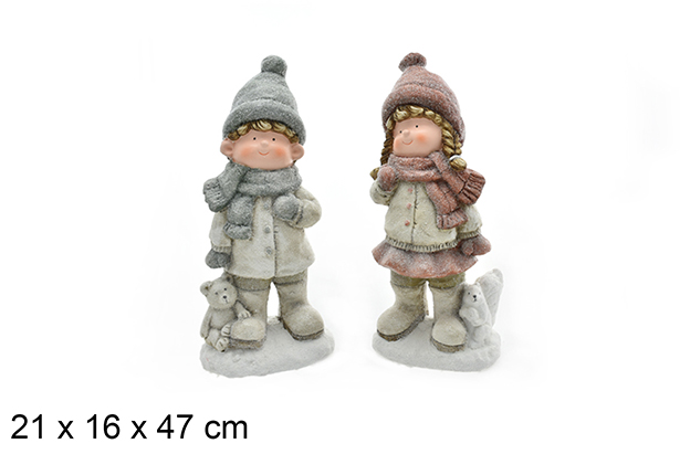Ceramic figure Christmas boy/girl 21x16 cm
