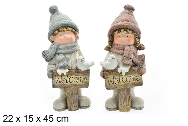 Ceramic Christmas figure boy/girl 22x15 cm