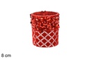 Bougeoir en verre décoré de paillettes rouges 8 cm