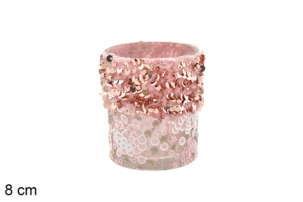 Portavela cristal decorada lentejuelas rosa/rosa claro 8 cm