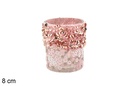 Castiçal de vidro decorado com lantejoulas rosa/rosa claro 8 cm