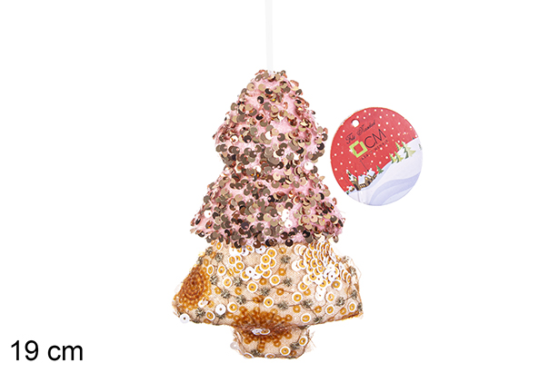 Colgante árbol decorado lentejuelas rosa/rosa claro 19 cm
