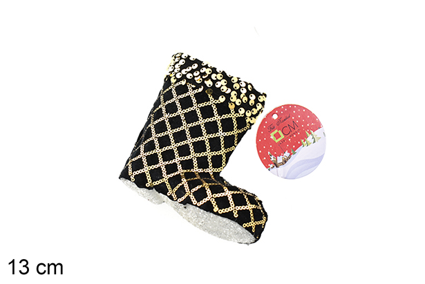 Pendente bota decorado com lantejoulas douradas/pretas 13 cm