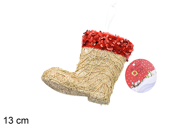Pingente bota decorado com lantejoulas vermelhas/douradas 13 cm