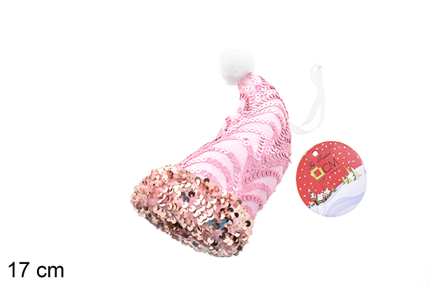 [206531] Colgante gorro decorado lentejuelas rosa 17 cm