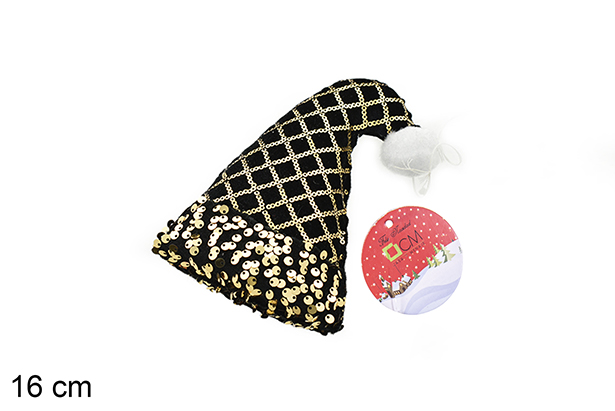 Hat pendant decorated with black/gold sequins 16 cm